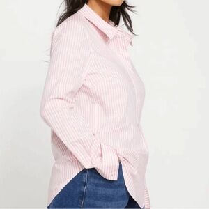 NWT Universal Standard Pink and White Striped Elbe Long Sleeve Button Down Shirt